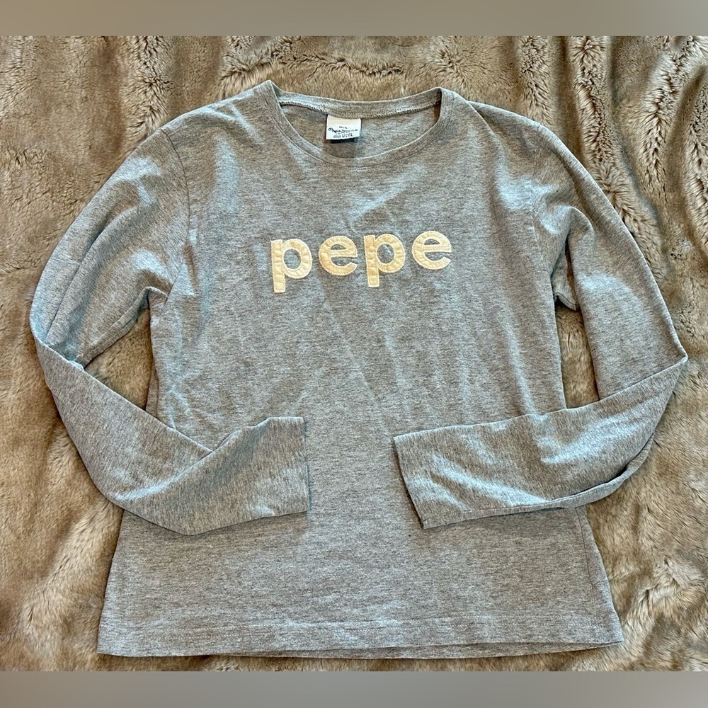 Pepe Jeans Co! Retro 80s 90s brand long sleeve shirt, Gray, size medium​​​​​​